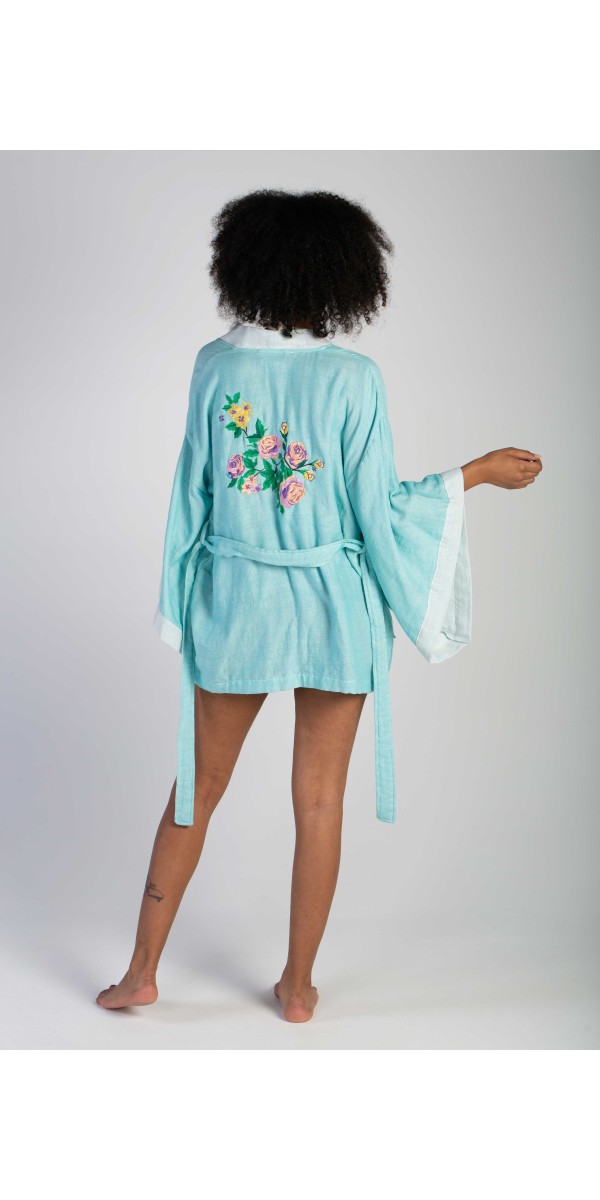 ROBE HESTIA -  GREEN & EMBROIDERED